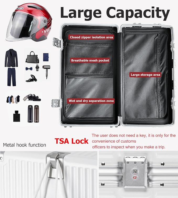 feilario 29in Super Large Captain Aluminum Frame Hardside Spinner Wheels Luggage - Image 3
