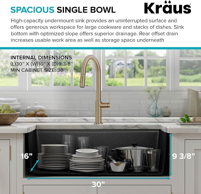 KRAUS Bellucci 32” in. Undermount Workstation Granite Kitchen Sink in Metallic - Image 8
