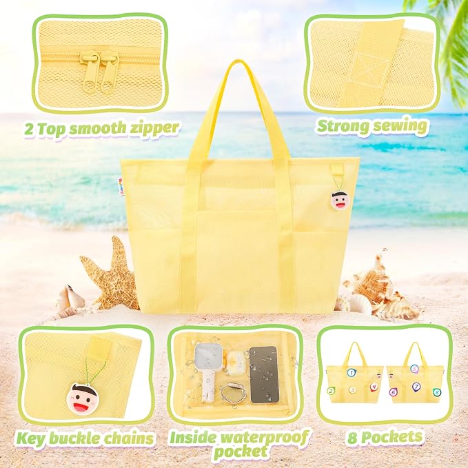 Tagitary Mesh Beach Bag with Zipper Large Beach Tote Waterproof Sandproof with - Image 4