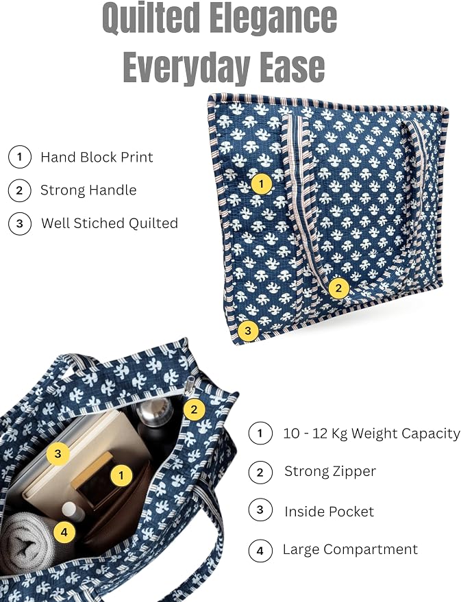 Cotton Quilted Tote Bag for Women – Large Beach & Travel Tote - Image 2