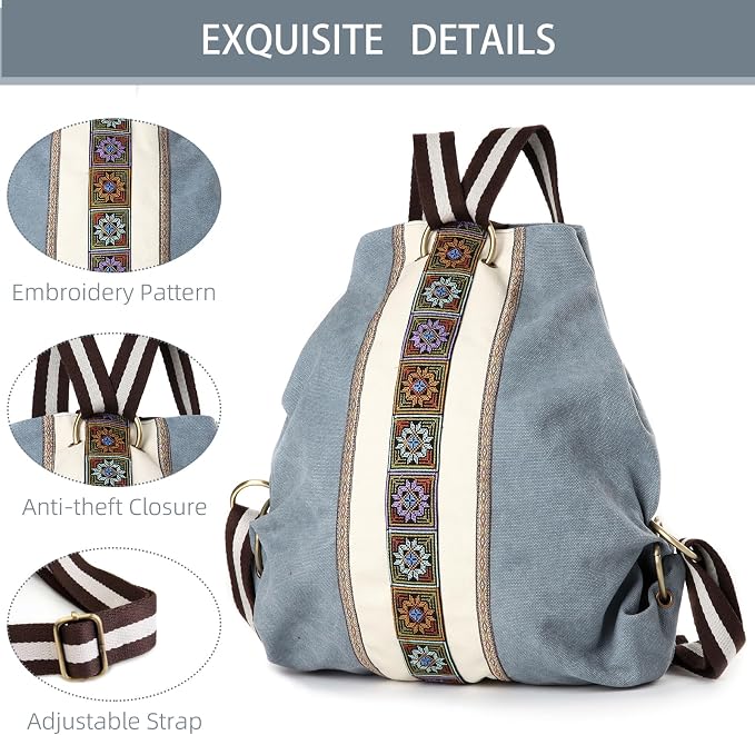 Goodhan Women Canvas Backpack Daypack Casual Shoulder Bag, Vintage Heavy-duty - Image 2