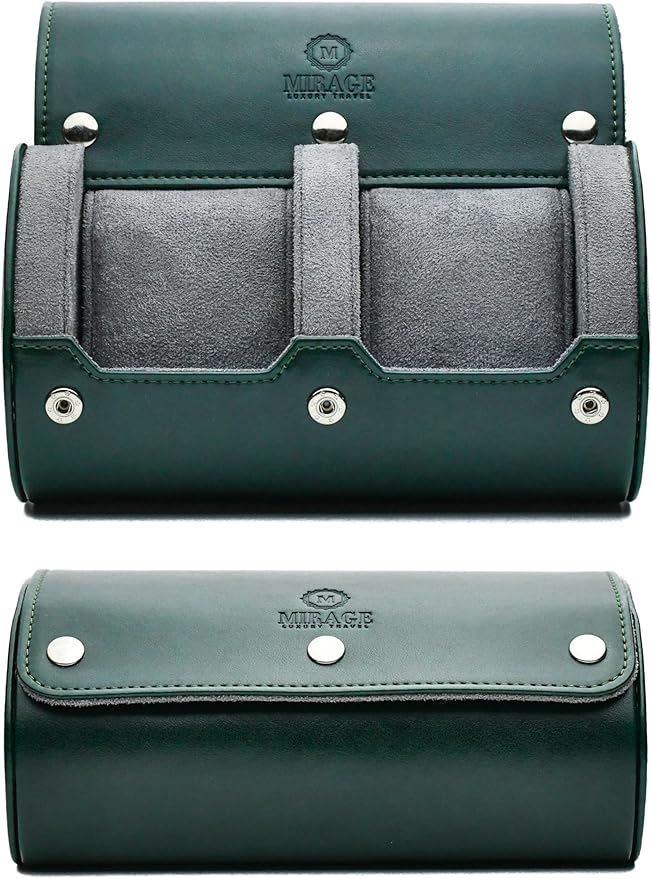 2 Watch Travel Case for Men- Watch Roll Holder and Display by MirageLuxuryTravel