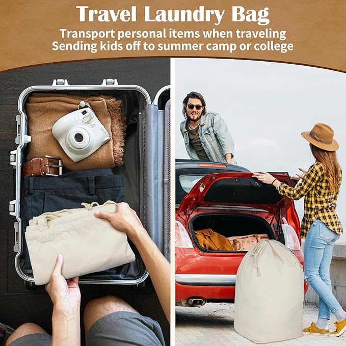 Canvas Laundry Bags with Handles & Square Base 13.8"x 13.8", Large Heavy Duty - Image 5