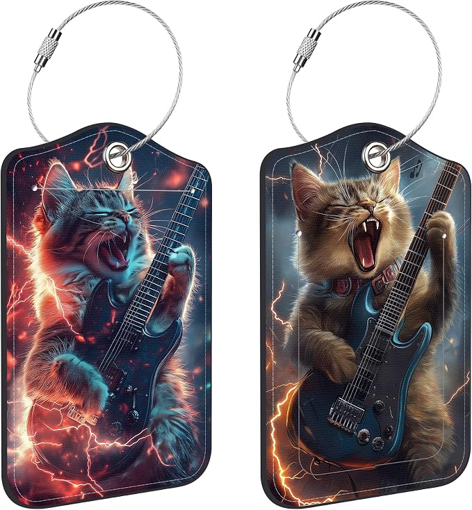Cat Playing Electric Guitar Luggage Tags by Unknown