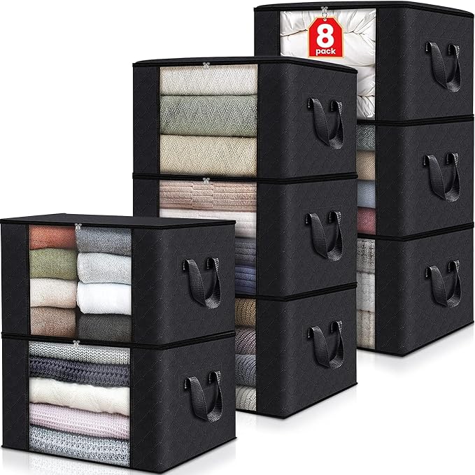Fab totes 8 Pack Clothes Storage, Foldable Thick Fabric Blanket Storage Bags by Fabtotes