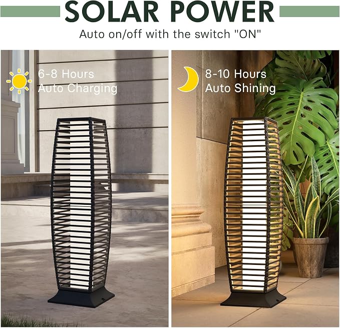 Grand patio 2-Piece Outdoor Floor Lamp Solar Powered Lantern Waterproof Wicker - Image 4