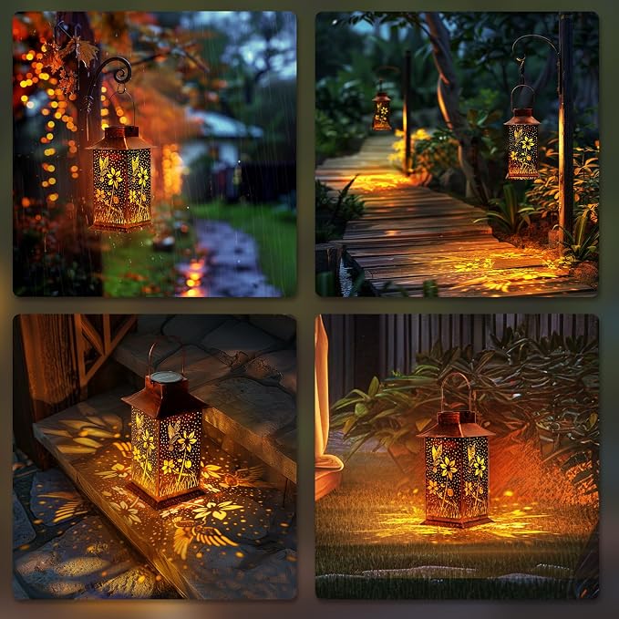 Homemory Hummingbird Solar Lanterns Waterproof, Metal Hanging Hollowed-Out - Image 6