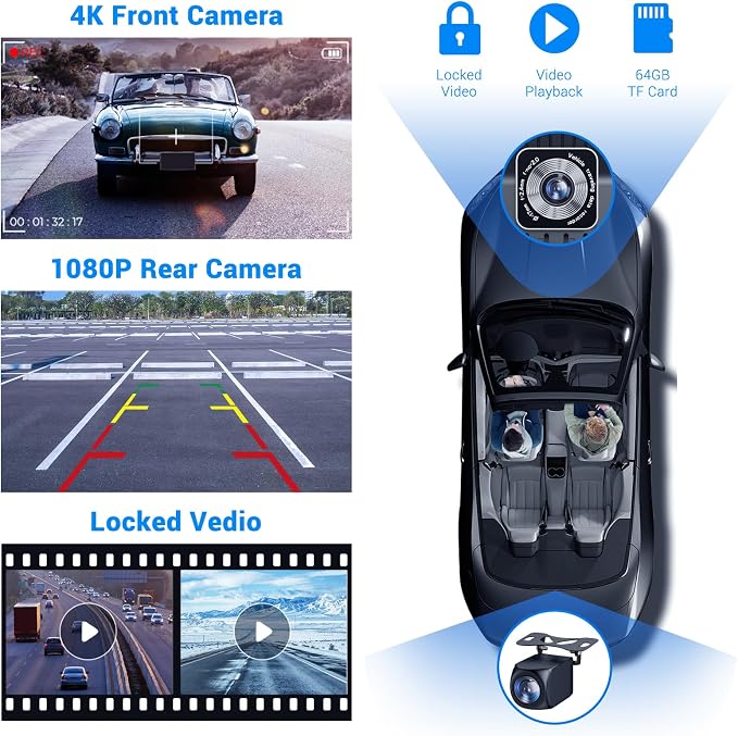 Wireless Apple Carplay Screen for Car 4K Dash Cam, - Image 6