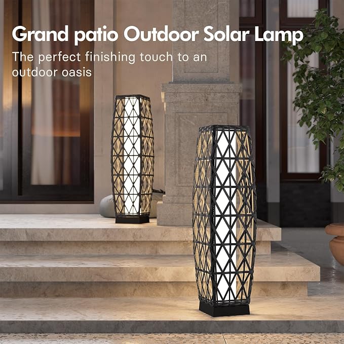 Grand patio 2-Piece Outdoor Solar-Powered Woven Wicker Lantern Floor Lamp - Image 2