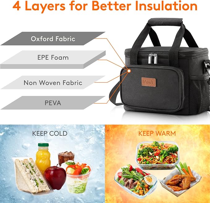Lifewit Medium Lunch Bag Insulated Lunch Box Soft Cooler Cooling Tote - Image 2