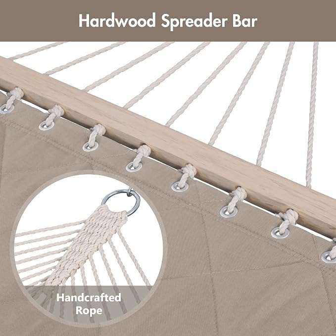 ANOW Double Hammock with Spreader Bars and Detachable Pillow, 2 Person Hammock - Image 7