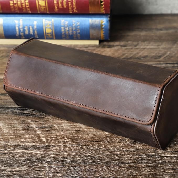 Genuine Leather Watch Roll Travel Case, Vintage Full Grain Leather Hexagon - Image 6