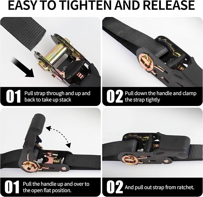 Cartman 1" x 15' Ratchet Tie Down up to 1500lbs 6pk in Carry Bag, Cargo Straps - Image 4
