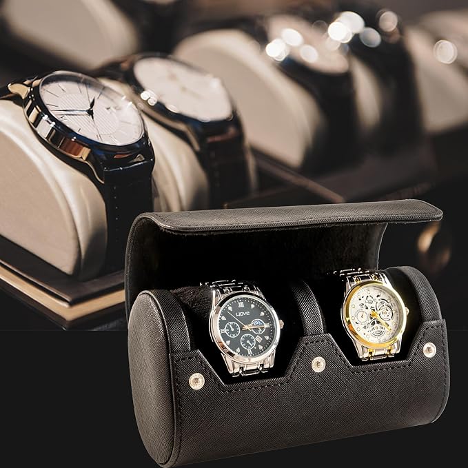 MR.OKAY 2 Watch Travel Case- Classic Leather Watch Case - Image 3