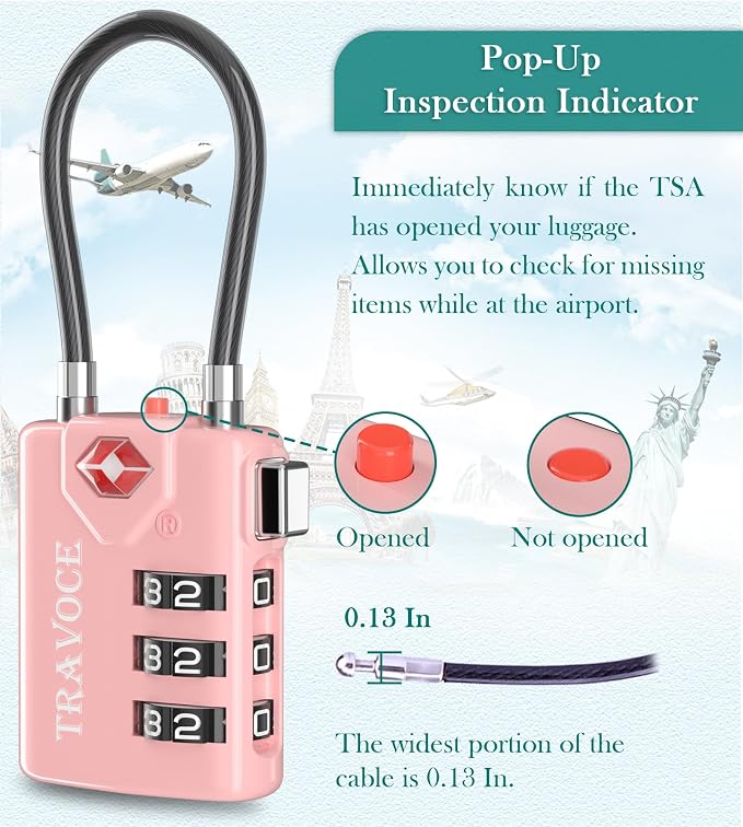 Search Alert TSA Approved Travel Combination Luggage Cable Locks - Image 4