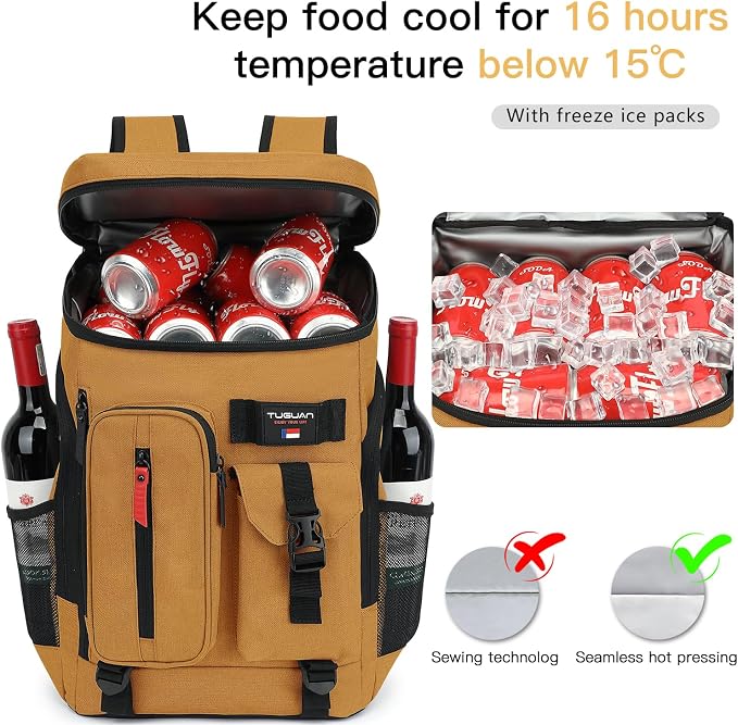 TUGUAN Cooler Backpack 36 Cans Insulated Leak Proof Lightweight Lunch Backpack - Image 3