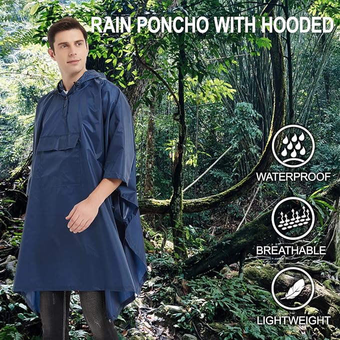 salamra Hooded Rain Poncho Waterproof Raincoat Jacket - Image 2