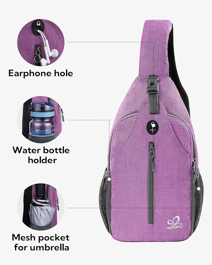 WATERFLY Crossbody Sling Backpack Sling Bag Travel Hiking Chest Bag Daypack - Image 3