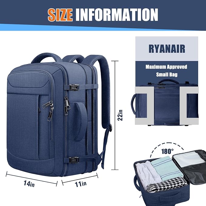 55L Travel Backpack, Extra Large Laptop Backpack, Carry On Backpack, Expandable - Image 2