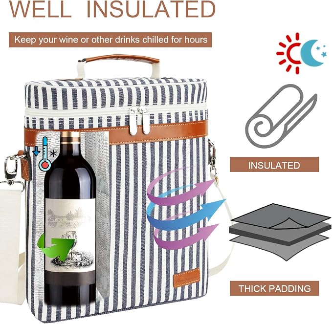 ZORMY 3 Bottle Insulated Wine Tote Cooler Bag, Portable Wine Carrier - Image 2