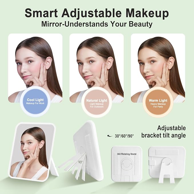 Travel Makeup Bag With 360° rotating LED Mirror, Waterproof cosmetic organizer - Image 3
