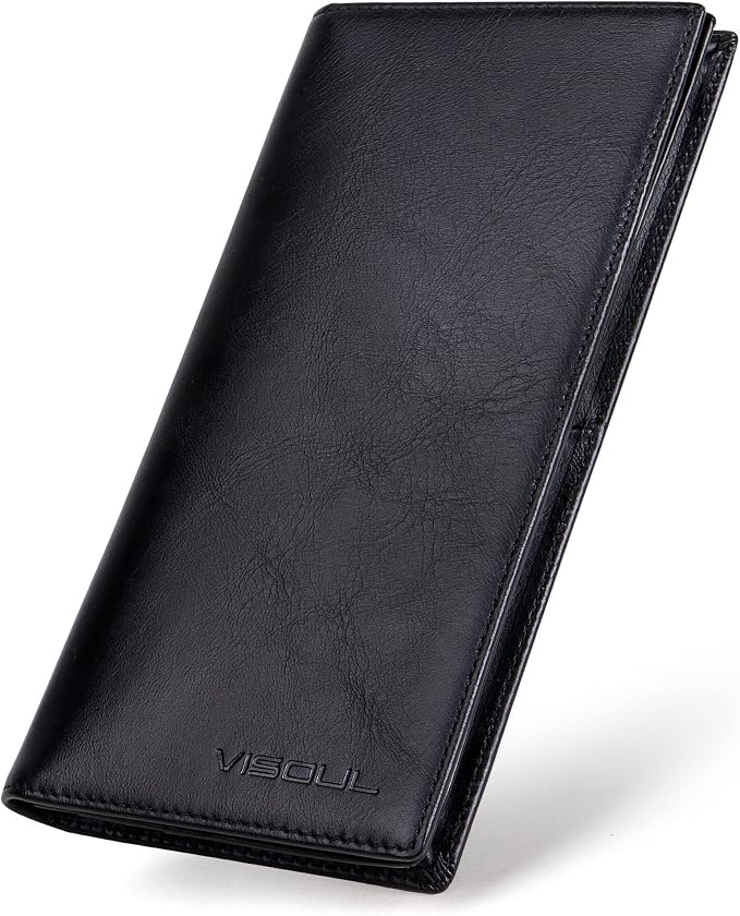 VISOUL Mens Leather Long Checkbook Bifold Wallets by VISOUL