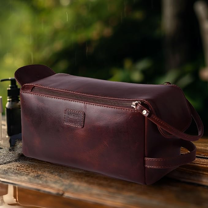 LEATHER VILLAGE Premium Leather Travel Toiletry Bag - Image 7