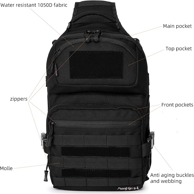 15L Tactical Crossbody Sling Bag | Everyday One Shoulder Backpack Fit 12 Inch - Image 4
