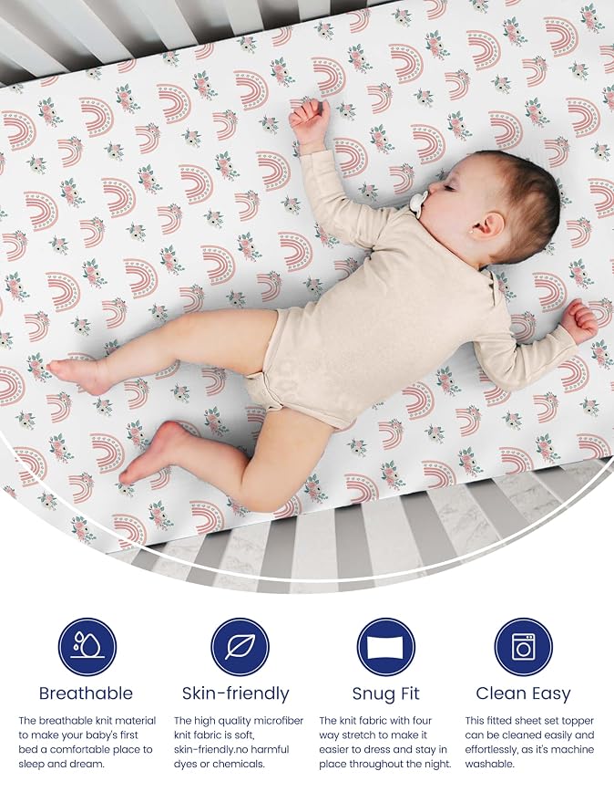 TotAha Premium Soft Pack n Play Sheets, Super Stretchy Jersey Knit Mini Crib - Image 4