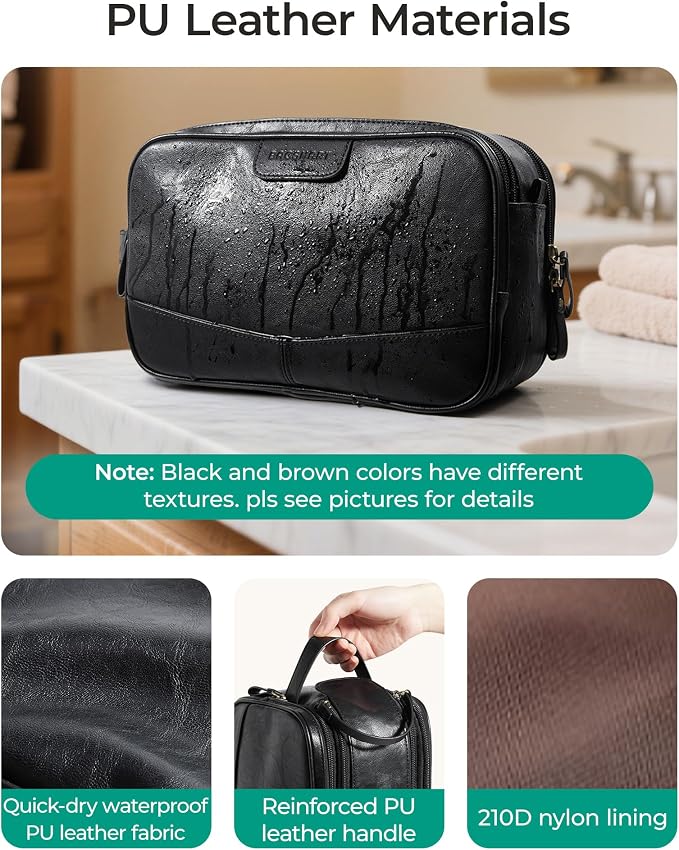 BAGSMART Toiletry Bag for Men, PU Leather Travel Bag for Toiletries, Dopp Kit - Image 2