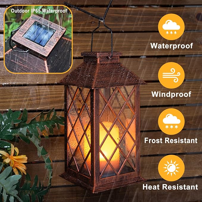 TAKE ME 14" Solar Lanterns Outdoor Garden Hanging Lantern Waterproof LED - Image 5
