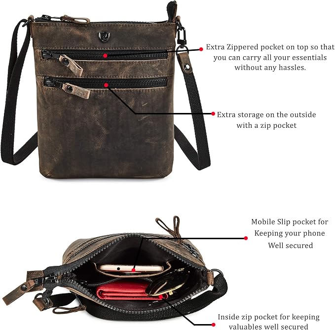 Crossbody Sling Bag for Women Small Real Leather Purse Vintage Travel Crossover - Image 2