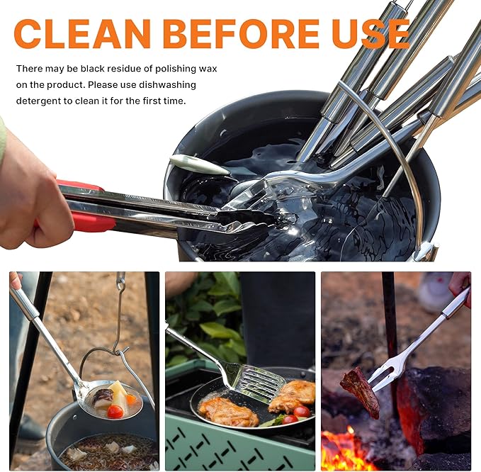 Camping Cooking Utensils Set Grilling Cookware Camp Kitchen Rotating - Image 5