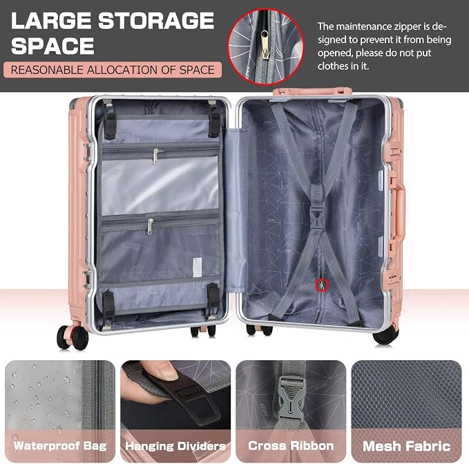 AnyZip Carry On Luggage Aluminium Frame Suitcase PC ABS Hard Shell TSA Lock No - Image 5