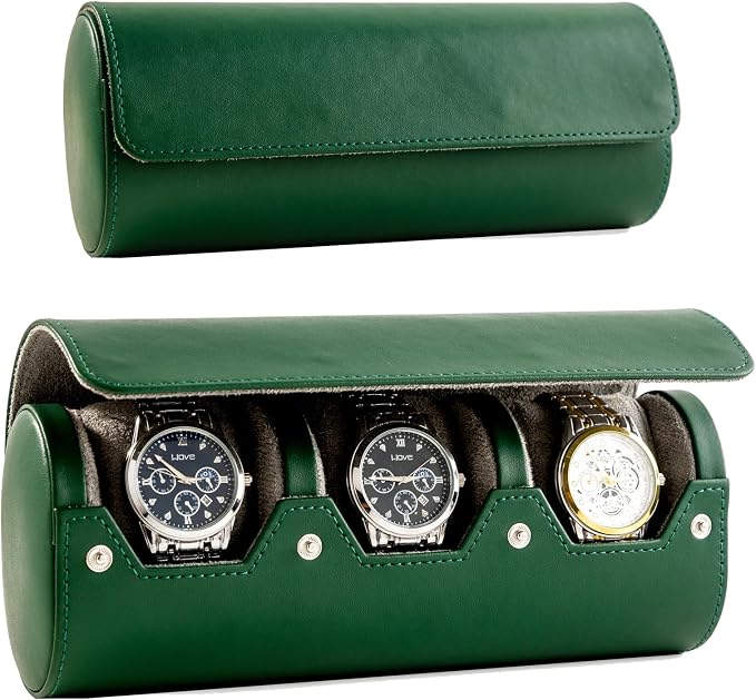 MR.OKAY 3 Watch Travel Case- Classic Leather Watch Case - Image 9