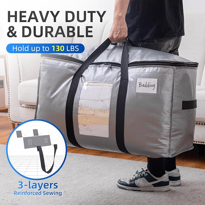 TAILI Extra Large Moving Bags, 12 Pack Silver Heavy Duty Totes - Image 5