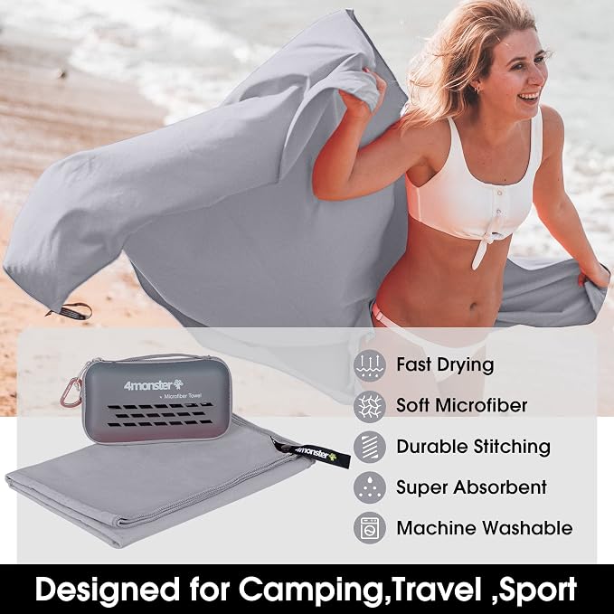 4Monster Camping Towels Super Absorbent, Fast Drying Microfiber Travel Towel - Image 2