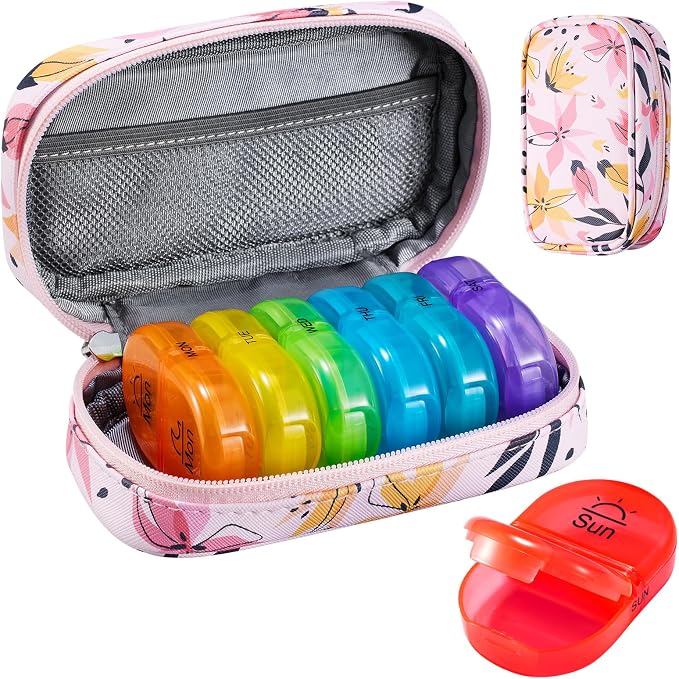 Serfeymi Weekly Travel Pill Organizer 2 Times A Day AM PM Upgraded Rainbow Pill by Serfeymi