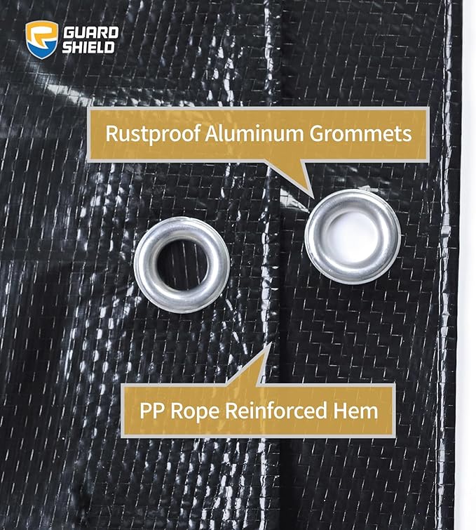 GUARD SHIELD Black Tarp 8x8 Feet Waterproof Tarps Lightweight Camping Tarp - Image 3