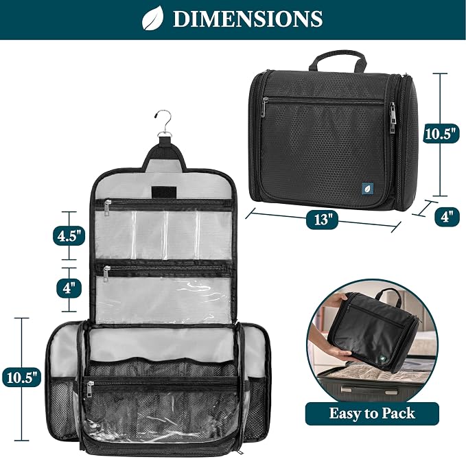 PAVILIA Large Hanging Toiletry Bag Travel Bag Women Men, Cosmetic Organizer - Image 2