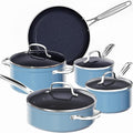 Nuwave 9pc Cookware Set Healthy Duralon Blue Ceramic Nonstick Coated, Diamond by NuWave