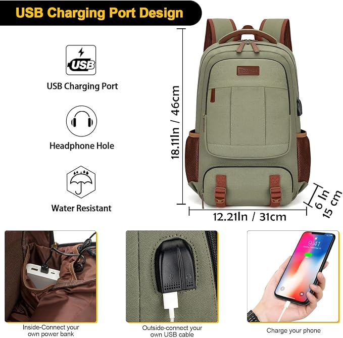 Tzowla Canvas Laptop Backpack, Bag - Image 3