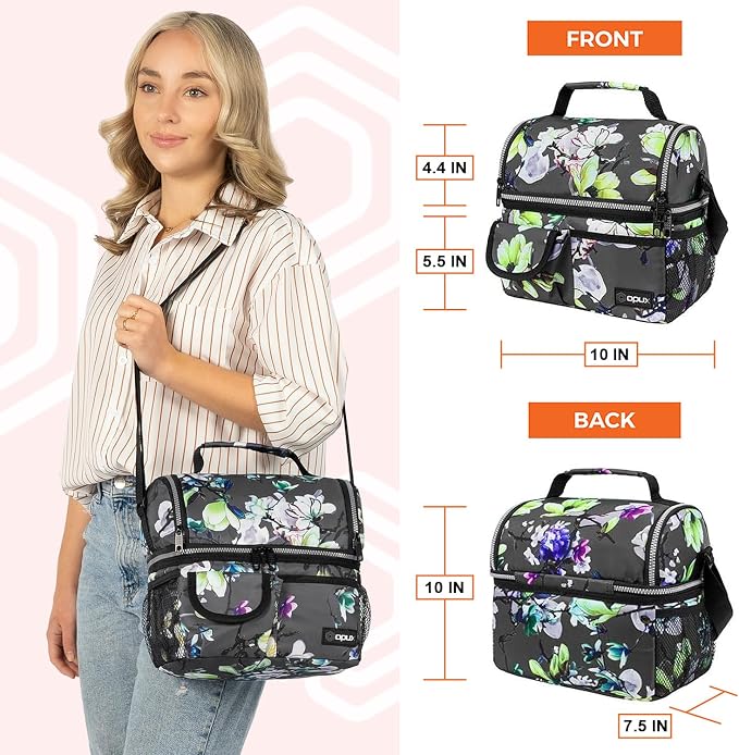 opux Lunch Bag Women Insulated, Adult Lunch Box Cooler, Flower Lunch Box - Image 3