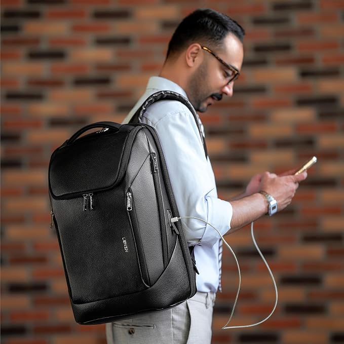 Durable Leather Laptop Business Backpack Perfect - Image 2