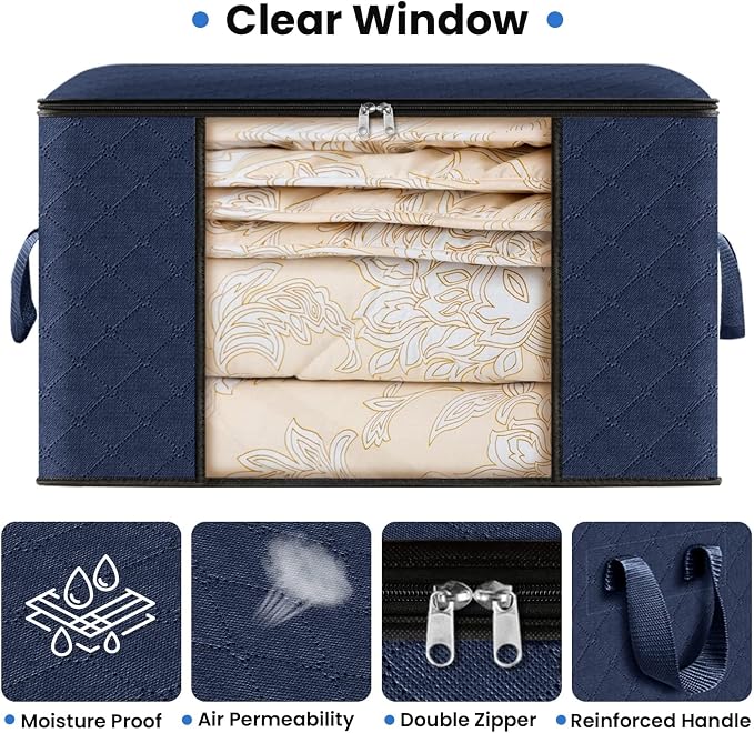 Fab totes 3 Pack Clothes Storage, Foldable Thick Fabric Blanket Storage Bags - Image 4
