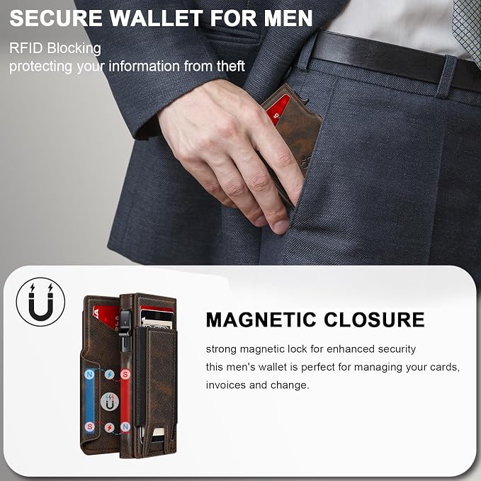 Wallet for Men Wallet with Slim Pop Up Card Holder 9-13 Cards, Bifold - Image 7