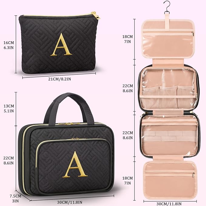 Gifts for Women, Initial Toiletry Makeup Bag Hanging Cosmetic Organizer - Image 2