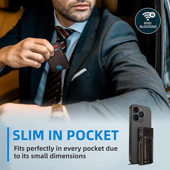 Men Wallet, with Money Clip Coins Pocket ID Window, Slim Front Pocket RFID - Image 7