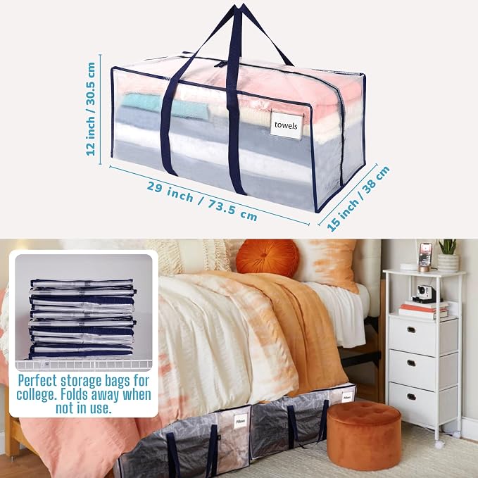 VENO 8 Pack Moving Bags Plastic Storage Totes Clothes Organization Large W - Image 4