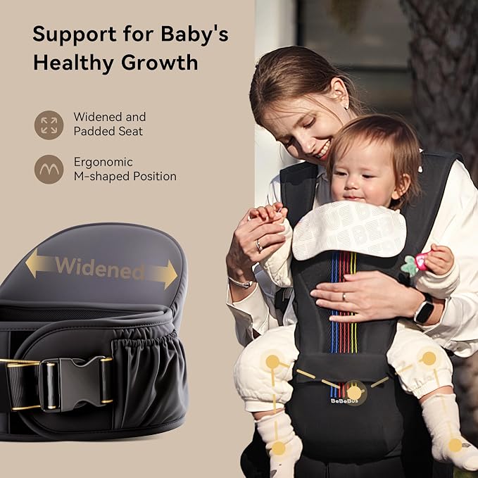 Baby Carrier with Hip Seat, BeBeBus 2-in-1 Ergonomic Newborn to Toddler Carrier - Image 6